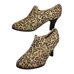 AJ Valenci Leopard Print Leather Heeled Ankle Booties
